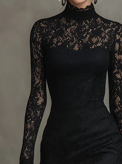 Lace High Neck Long Sleeve Mermaid Dress