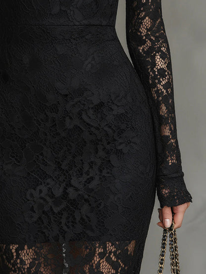 Lace High Neck Long Sleeve Mermaid Dress