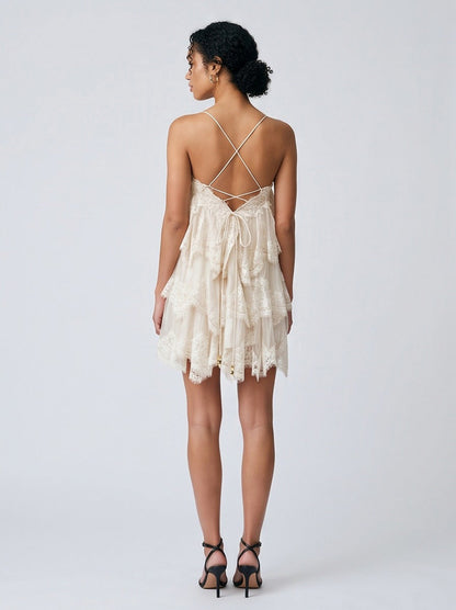 Lace Tiered Babydoll Mini Dress