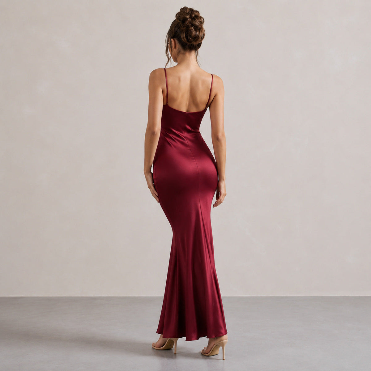 Lace Trim Satin Slip Midi Dress