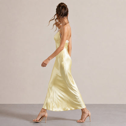 Lace Trim Satin Slip Midi Dress
