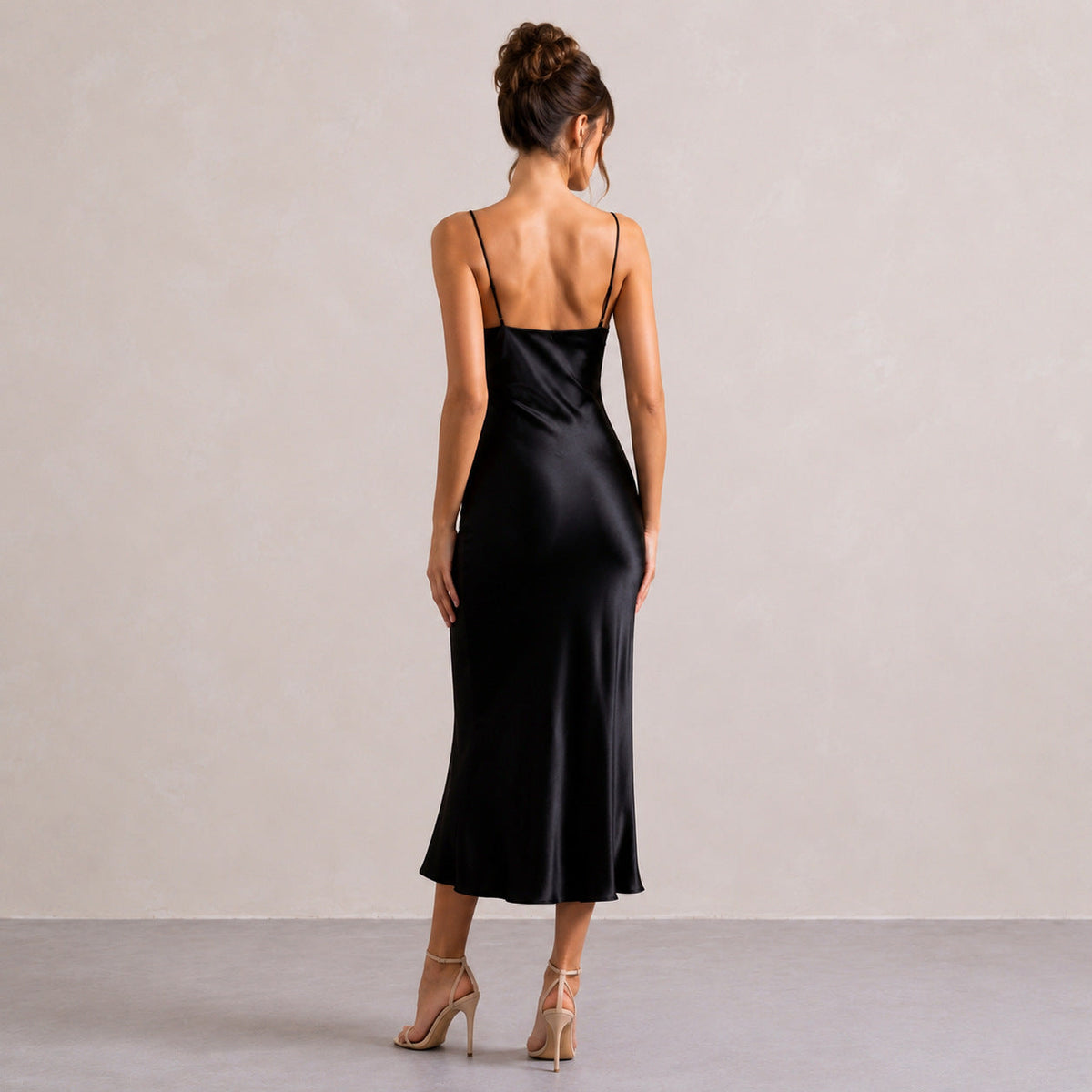 Lace Trim Satin Slip Midi Dress