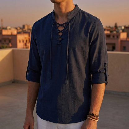Lace Up Stand Collar Shirt