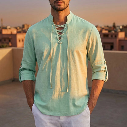 Lace Up Stand Collar Shirt