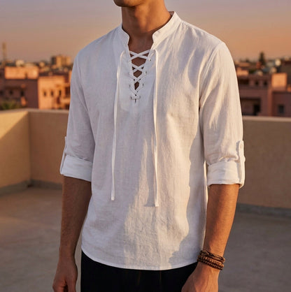 Lace Up Stand Collar Shirt