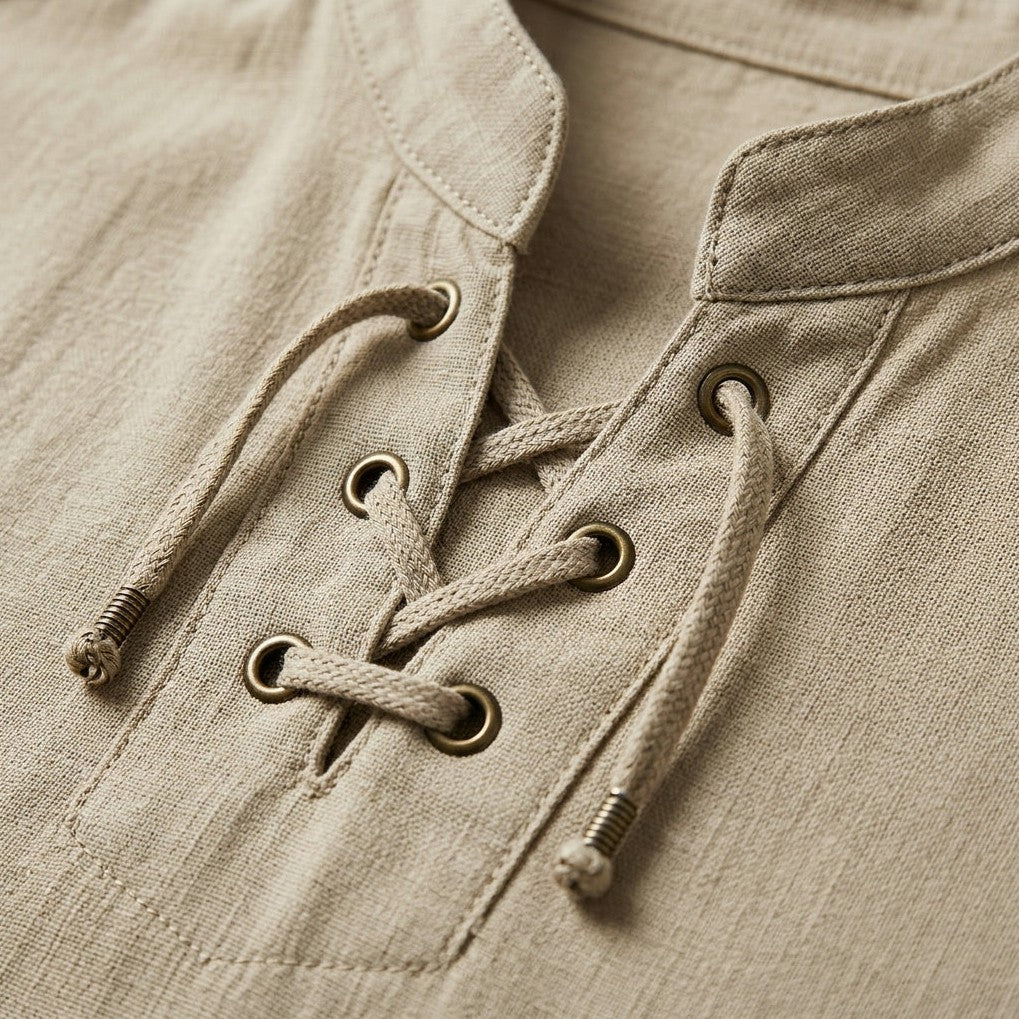 Lace Up Stand Collar Shirt