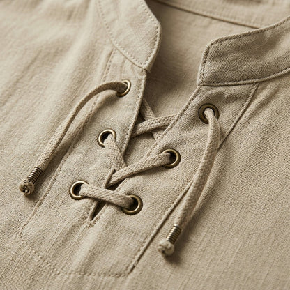 Lace Up Stand Collar Shirt