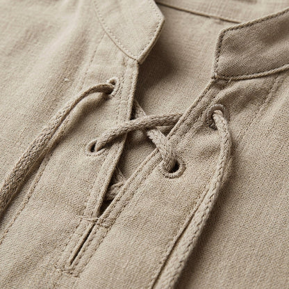 Lace Up Stand Collar Shirt