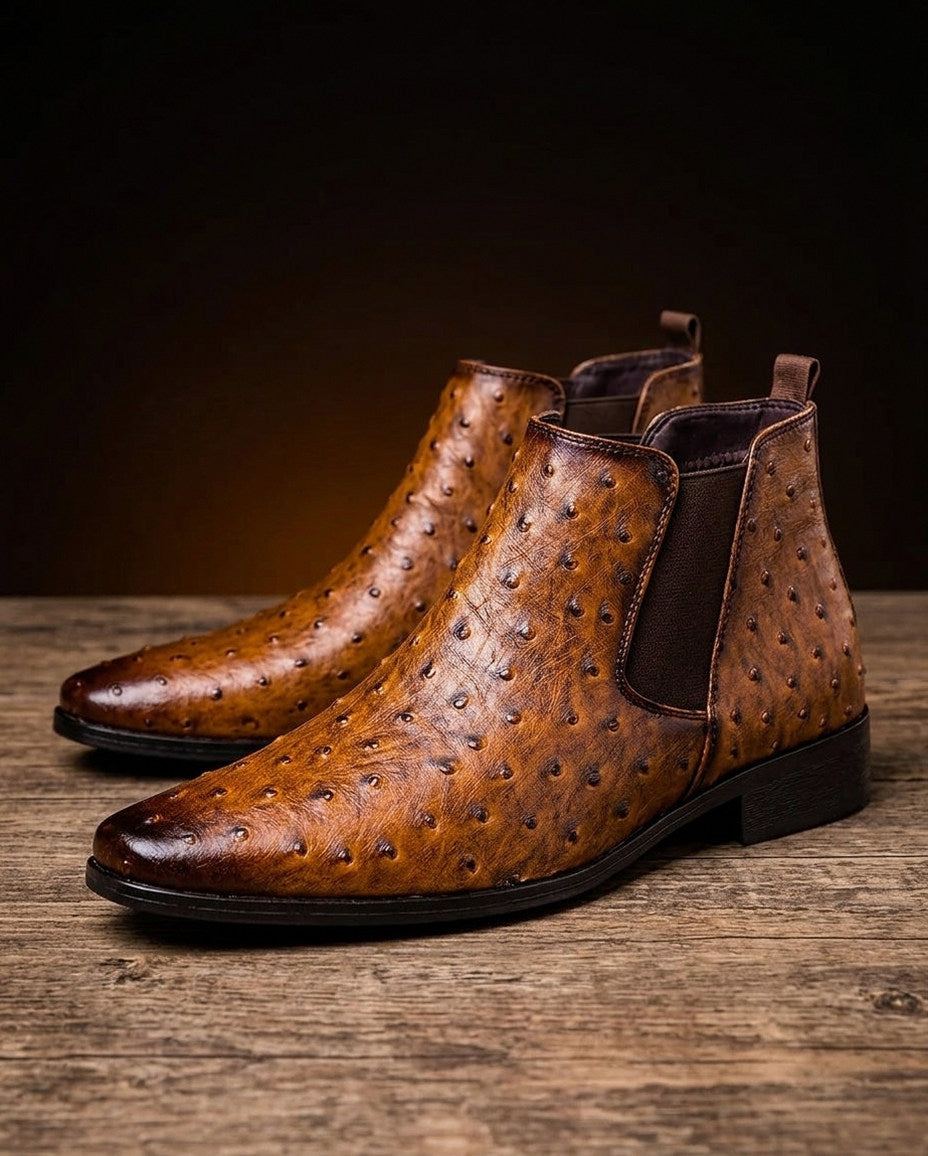 Ostrich Embossed Chelsea Boots