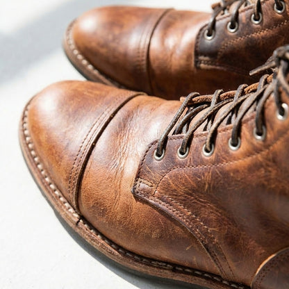 Distressed Leather Cap Toe Ankle Boots