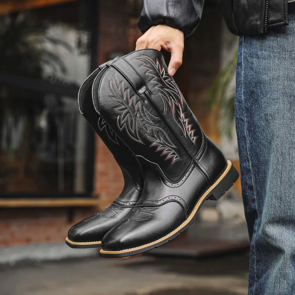 Leather Embroidered Western Cowboy Boots