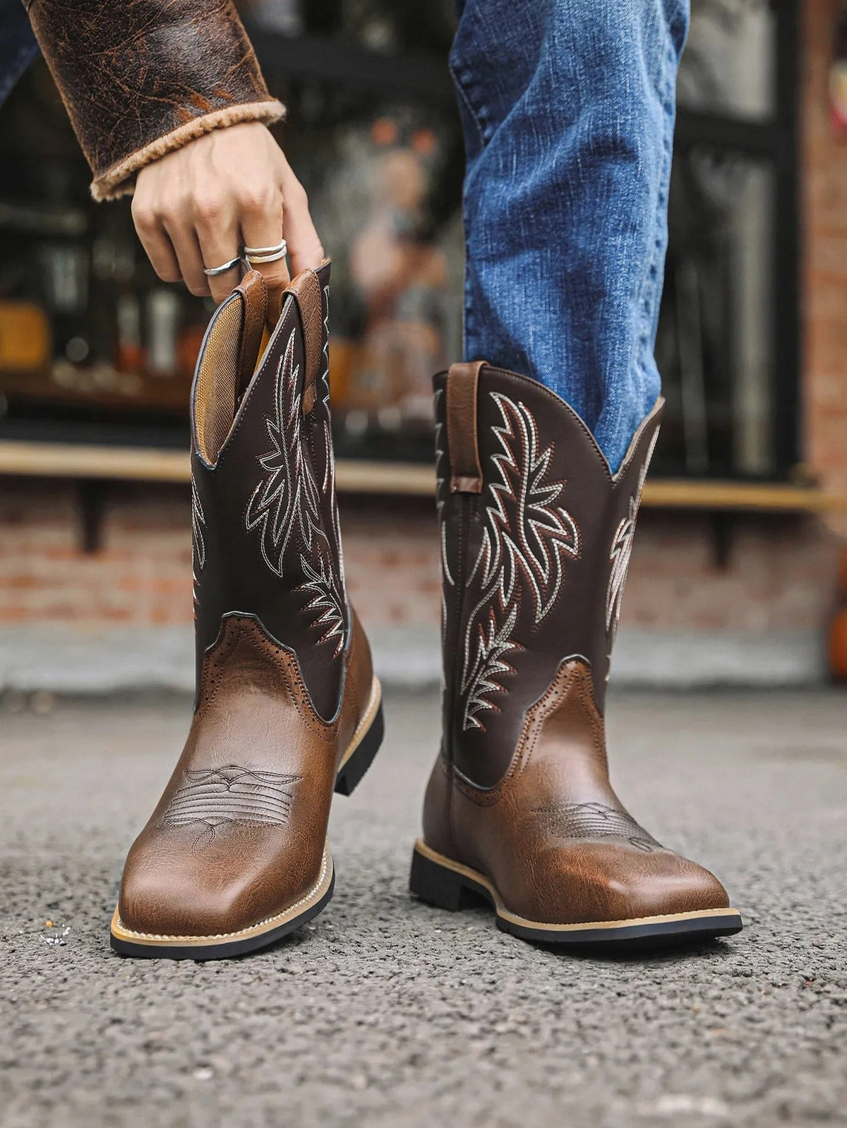 Leather Embroidered Western Cowboy Boots