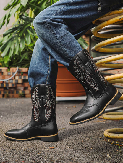 Leather Embroidered Western Cowboy Boots