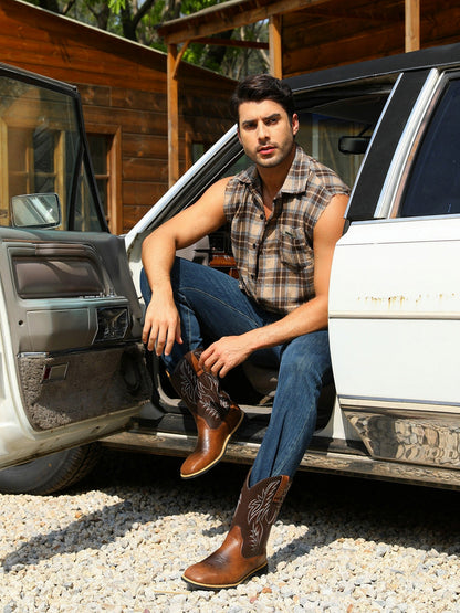 Leather Embroidered Western Cowboy Boots