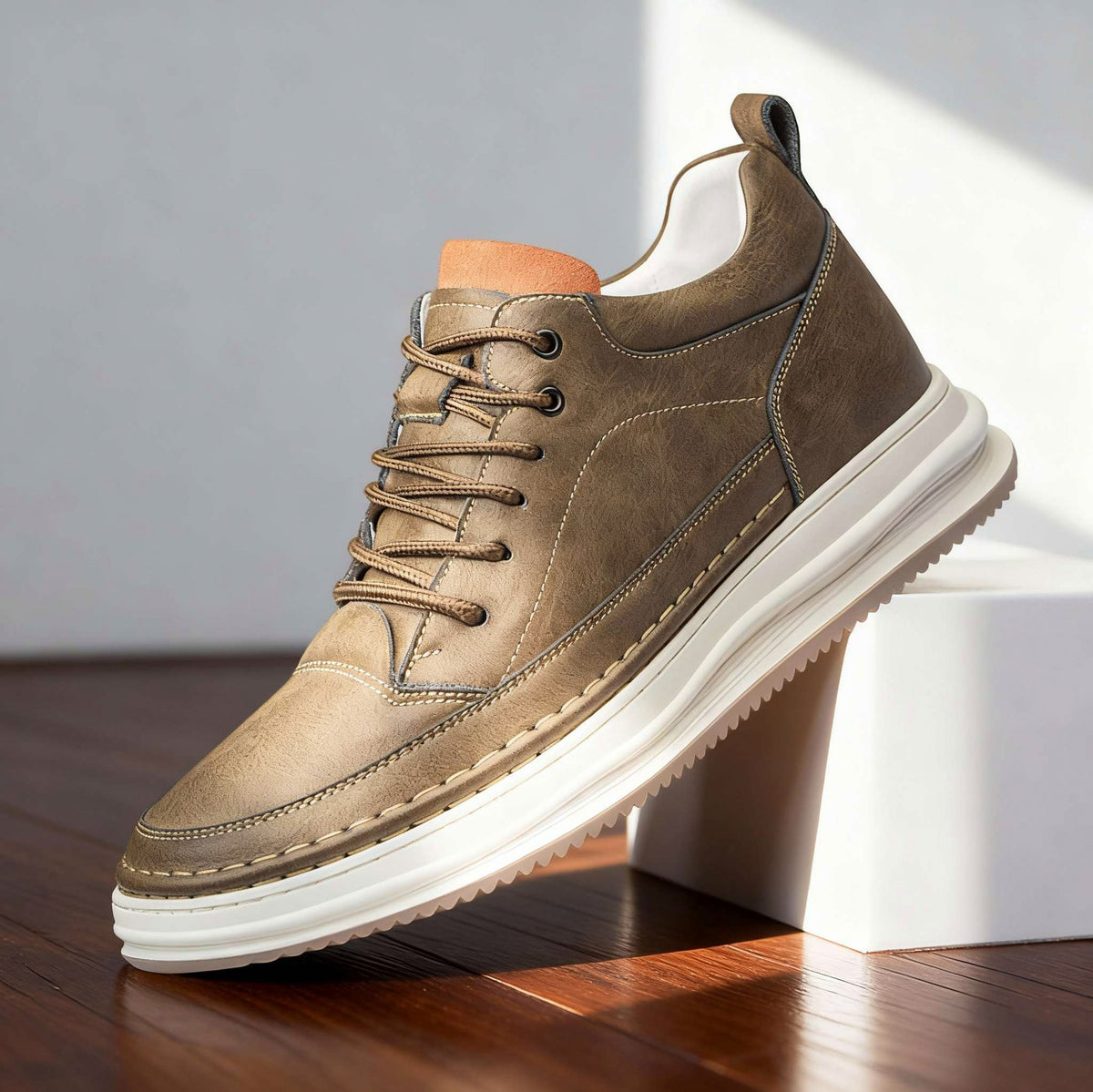 Leather Lace Up Low Top Sneakers