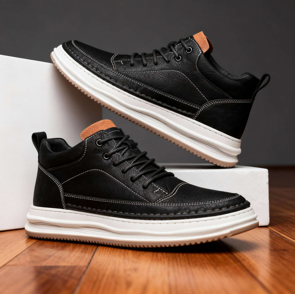 Leather Lace Up Low Top Sneakers