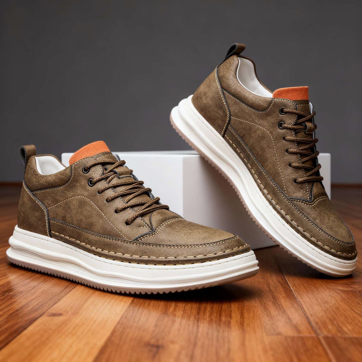 Leather Lace Up Low Top Sneakers