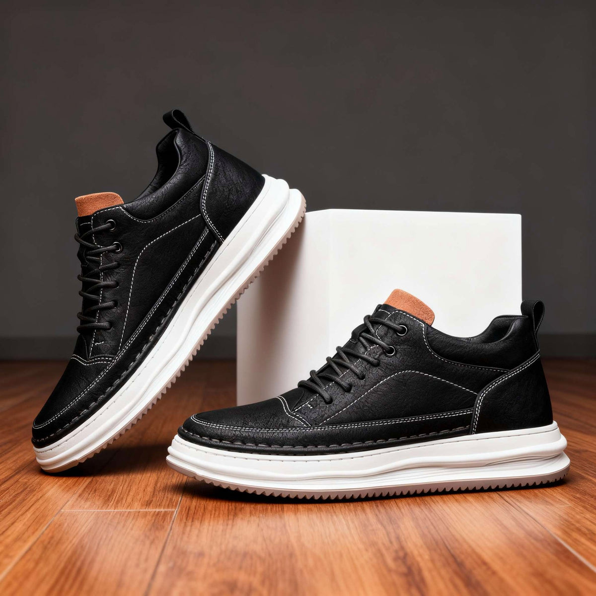 Leather Lace Up Low Top Sneakers
