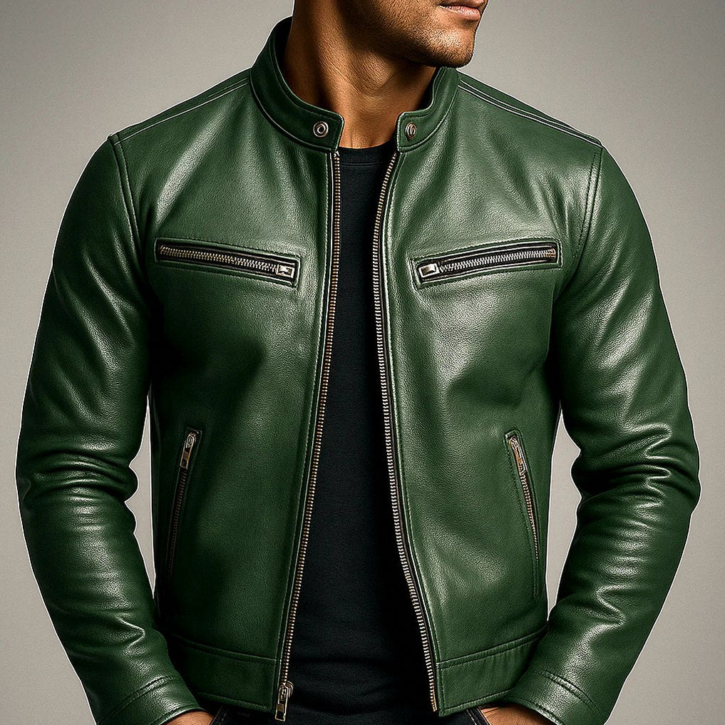 Leather Stand Collar Moto Jacket
