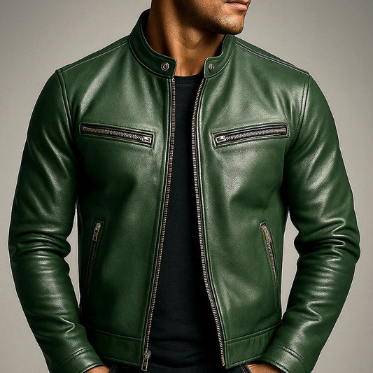 Leather Stand Collar Moto Jacket
