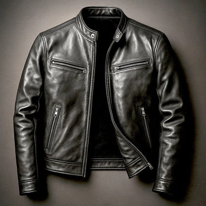 Leather Stand Collar Moto Jacket
