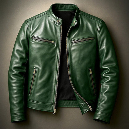 Leather Stand Collar Moto Jacket