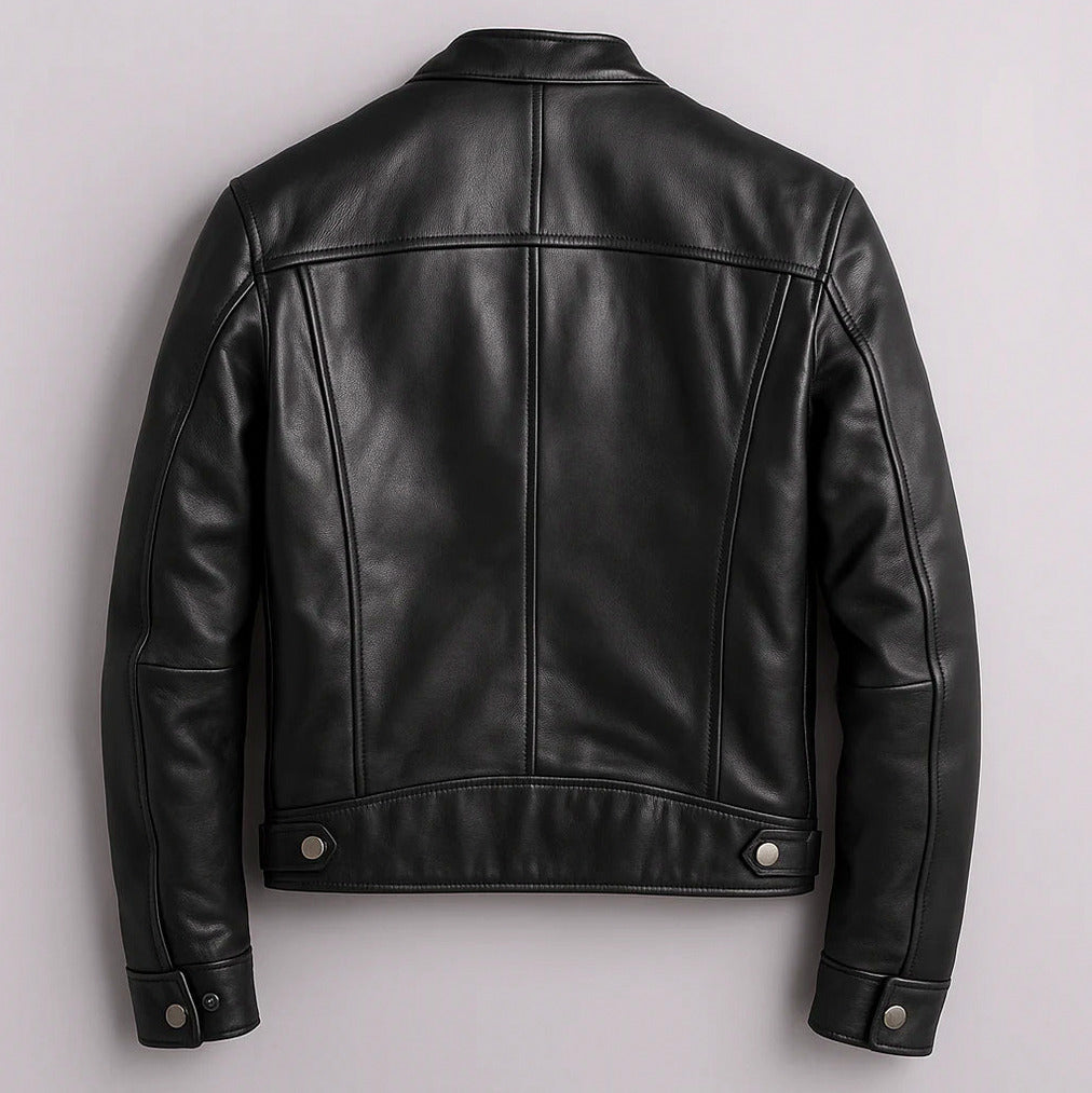 Leather Stand Collar Moto Jacket