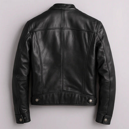 Leather Stand Collar Moto Jacket
