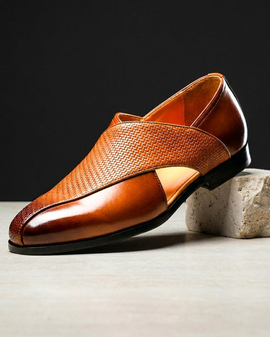 Leather Woven Slip On Dress Shoes