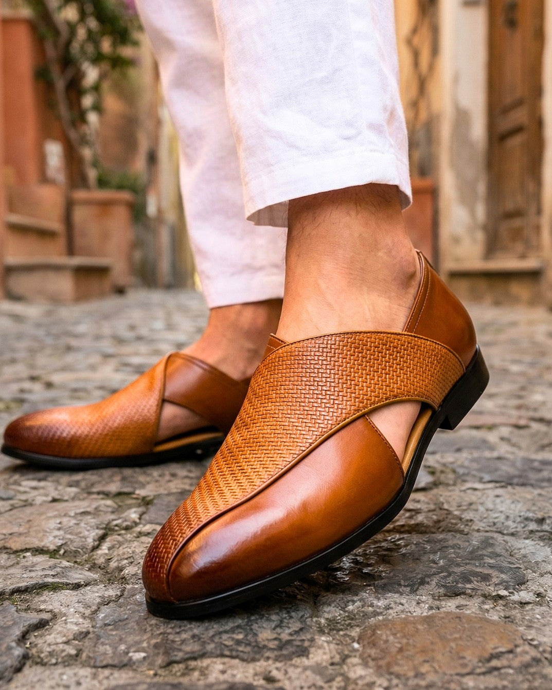 Leather Woven Slip On Dress Shoes