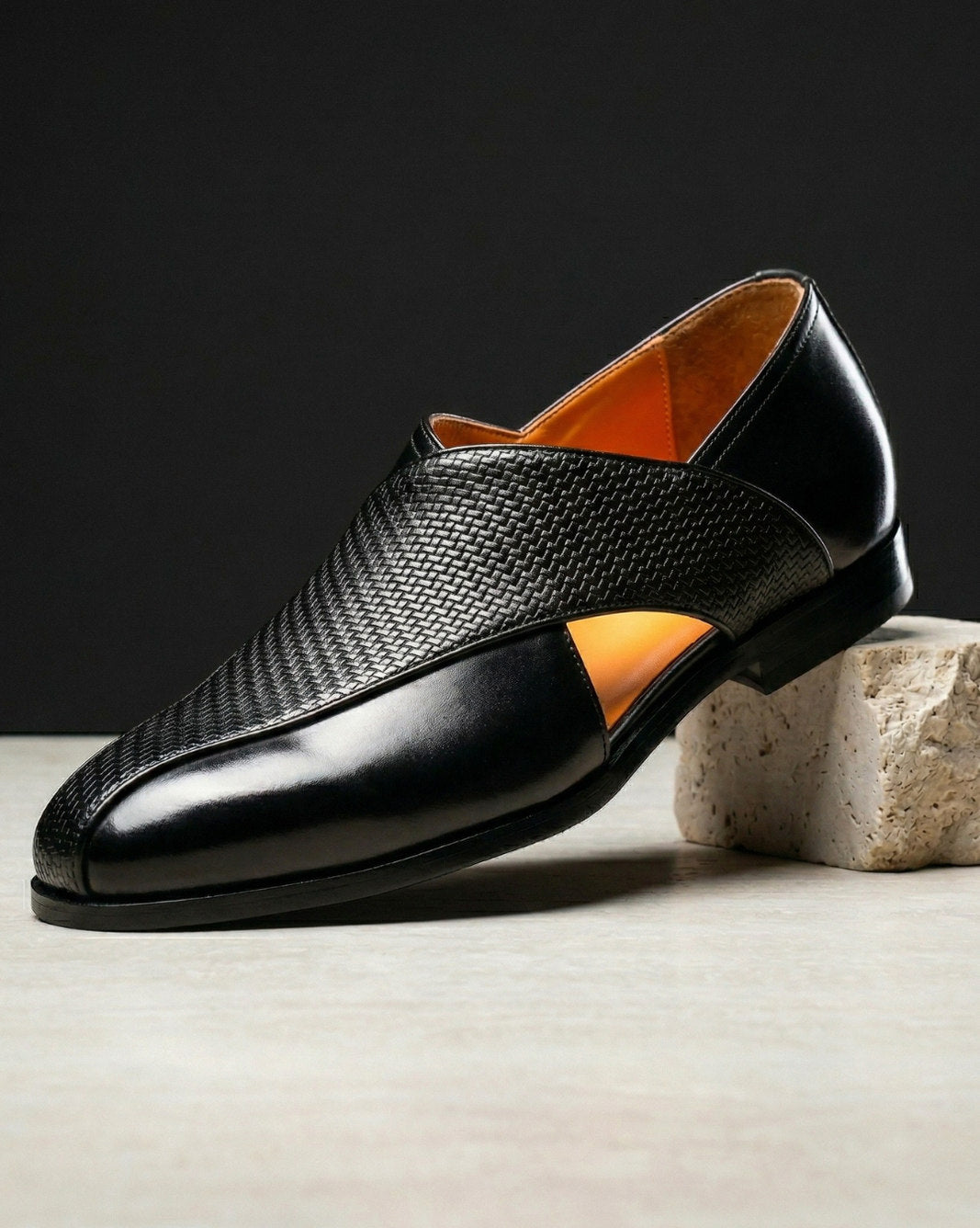 Leather Woven Slip On Dress Shoes