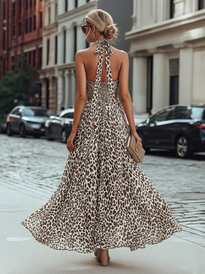 Leopard Print Halter Maxi Dress