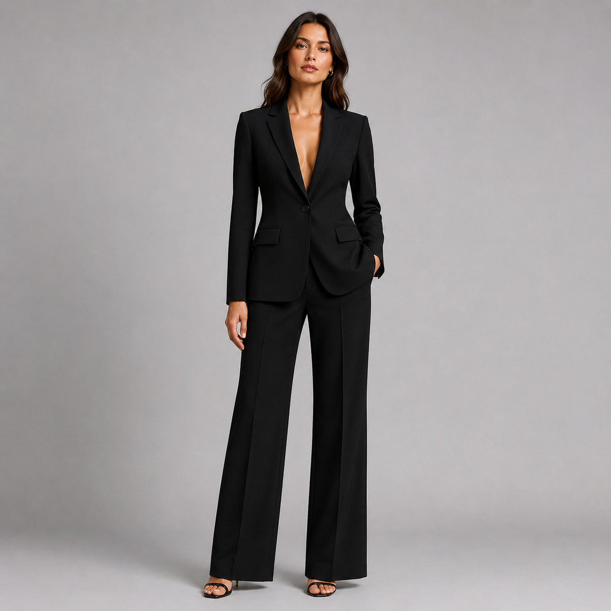 Long Sleeve Blazer and Wide Leg Pants Two Piece Set