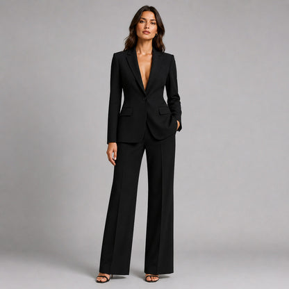 Long Sleeve Blazer and Wide Leg Pants Two Piece Set