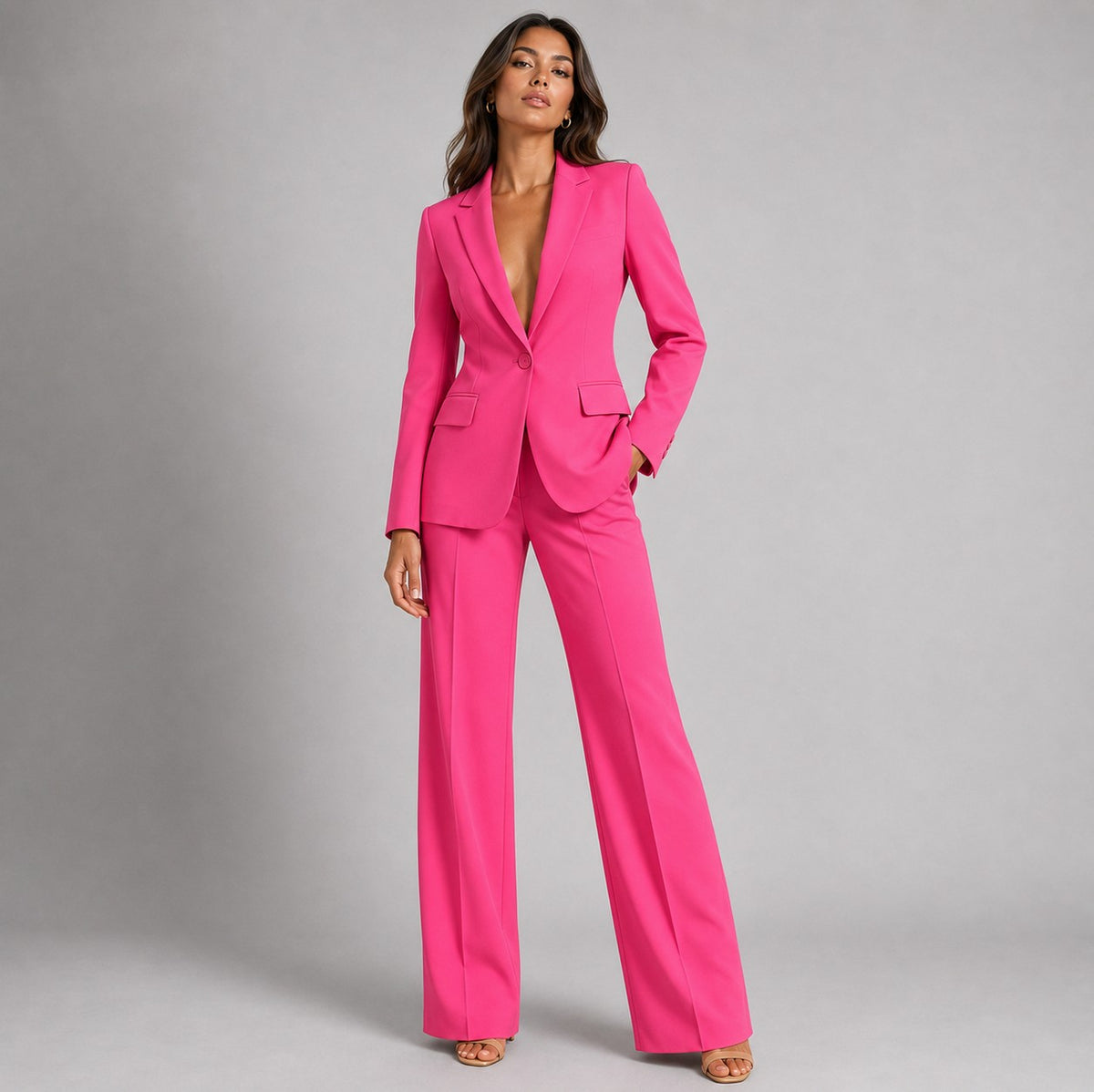 Long Sleeve Blazer and Wide Leg Pants Two Piece Set