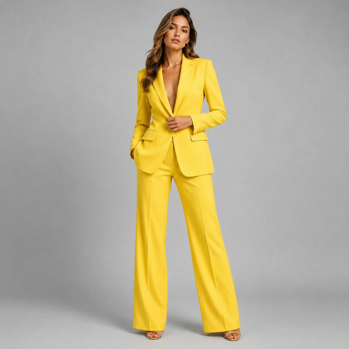 Long Sleeve Blazer and Wide Leg Pants Two Piece Set