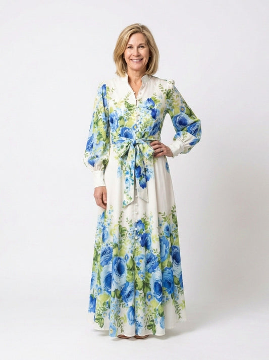 Long Sleeve Button Front Maxi Dress