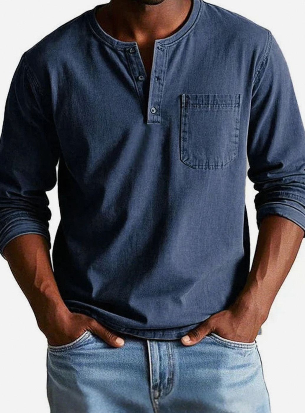 Long Sleeve Chest Pocket Henley