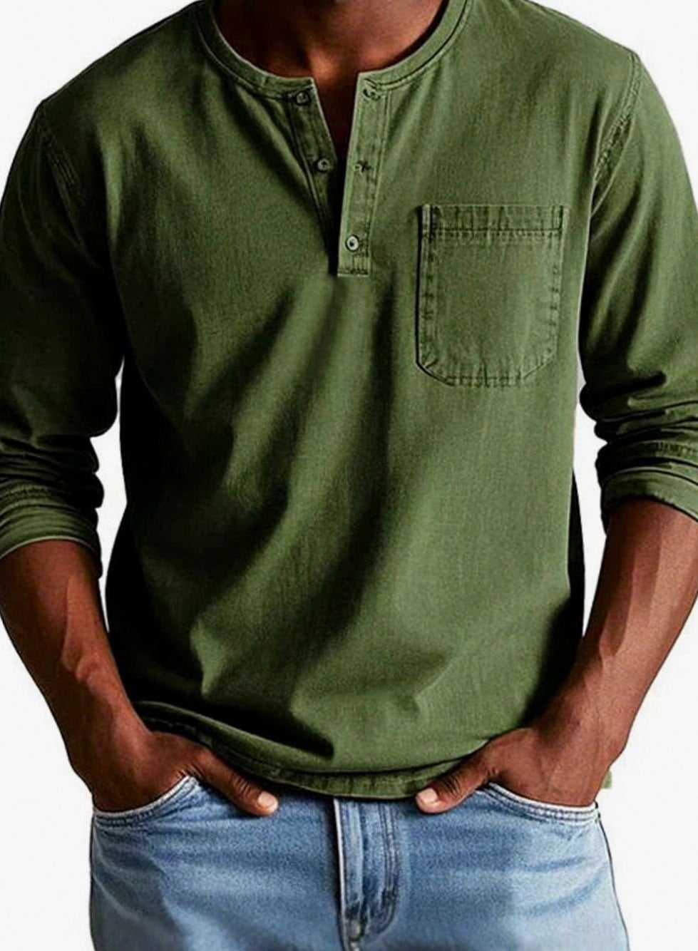Long Sleeve Chest Pocket Henley