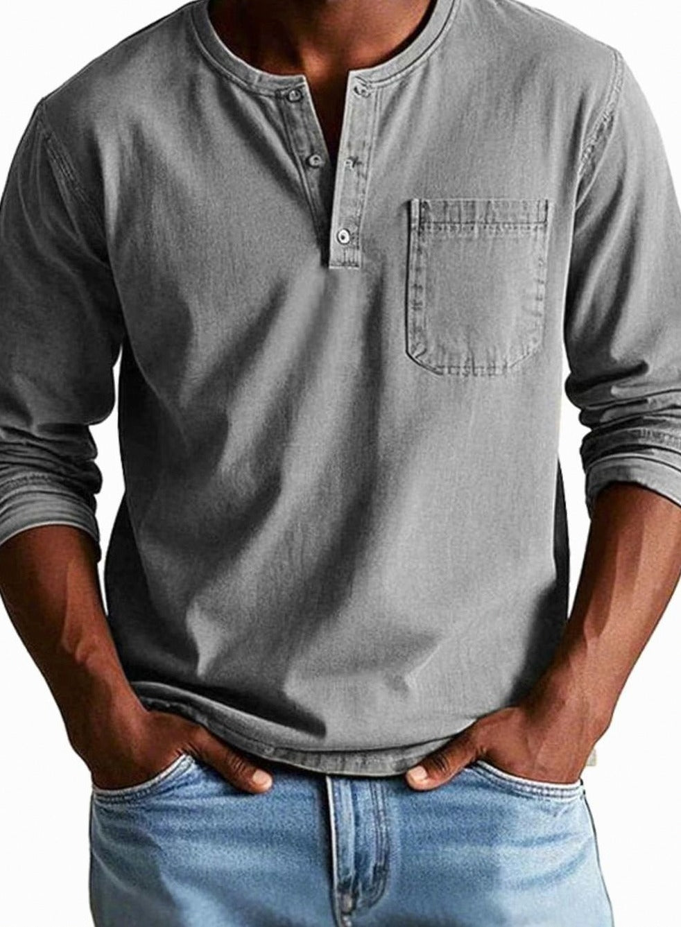 Long Sleeve Chest Pocket Henley