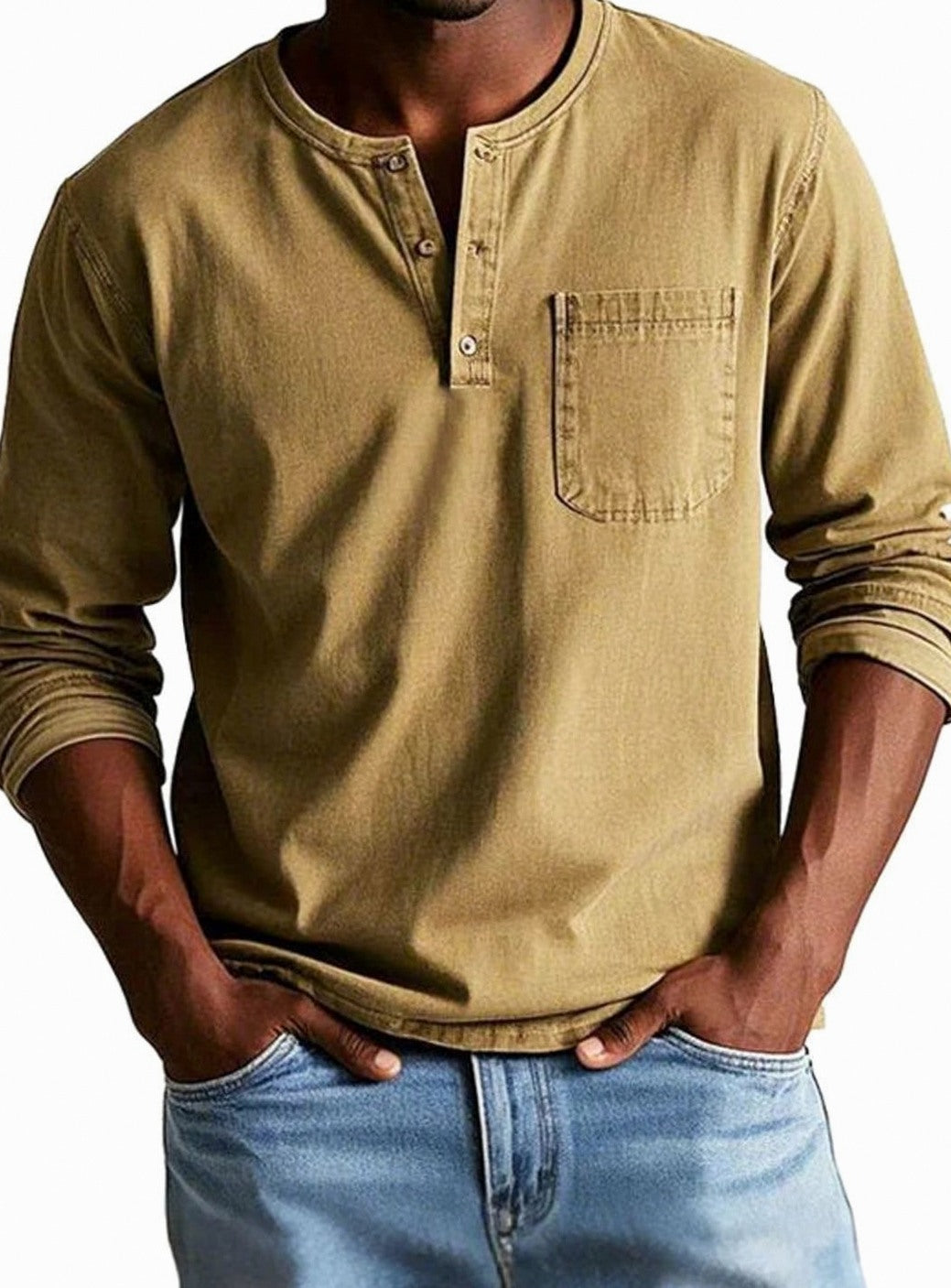 Long Sleeve Chest Pocket Henley