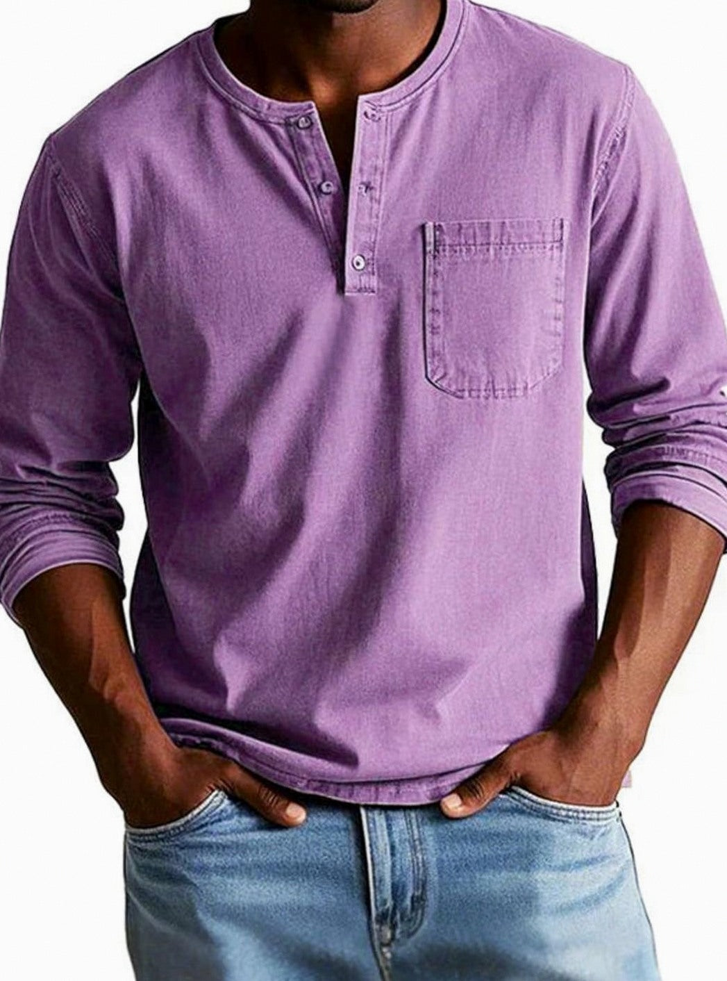 Long Sleeve Chest Pocket Henley