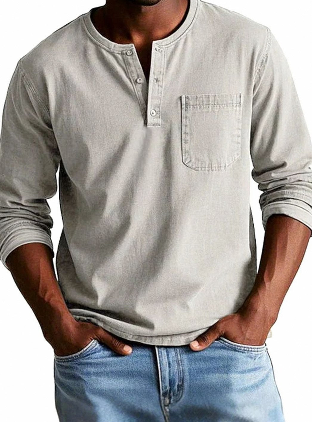 Long Sleeve Chest Pocket Henley