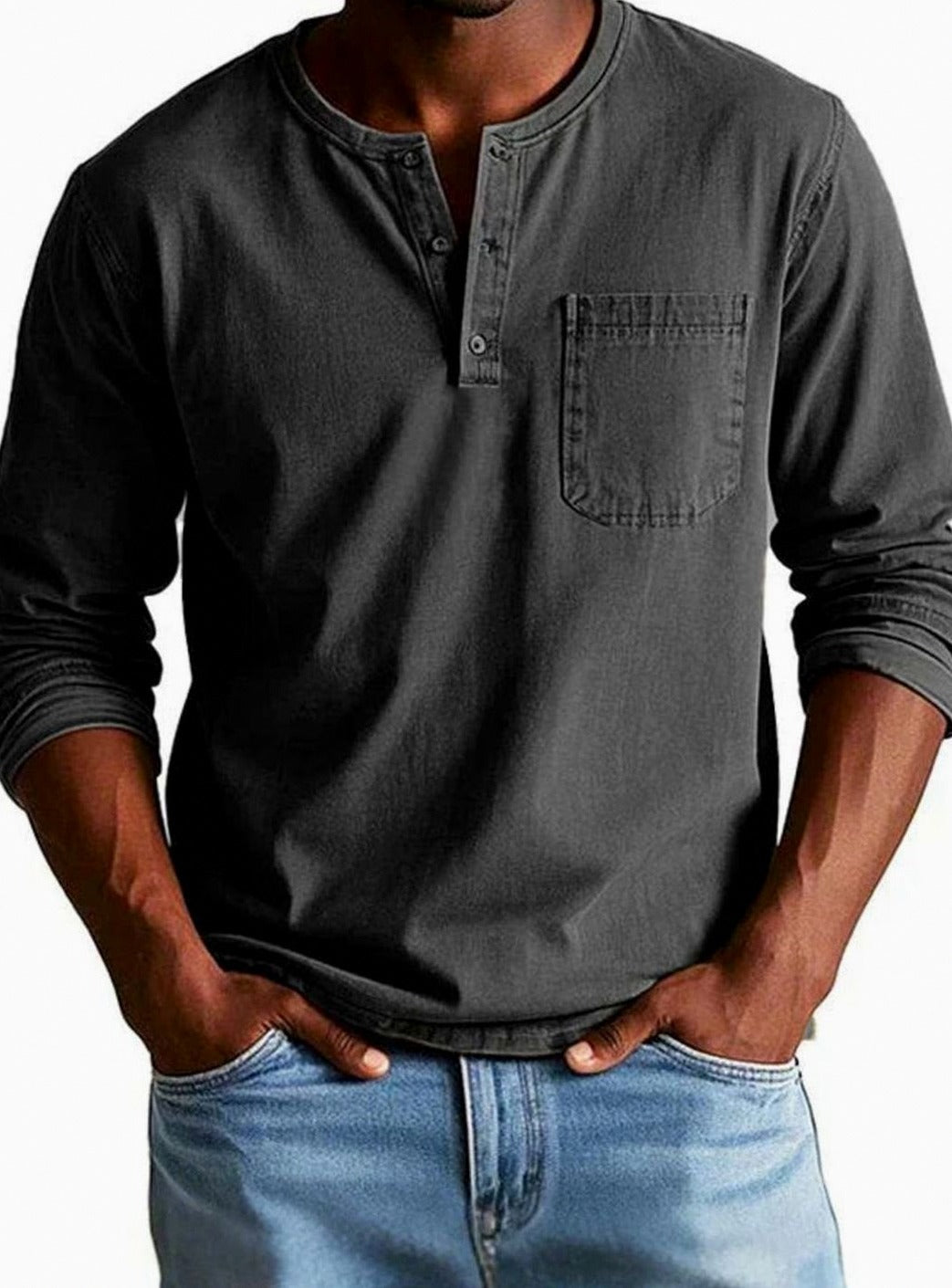 Long Sleeve Chest Pocket Henley