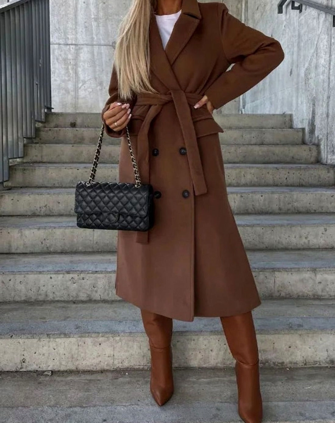 Long Sleeve Double Breasted Maxi Coat
