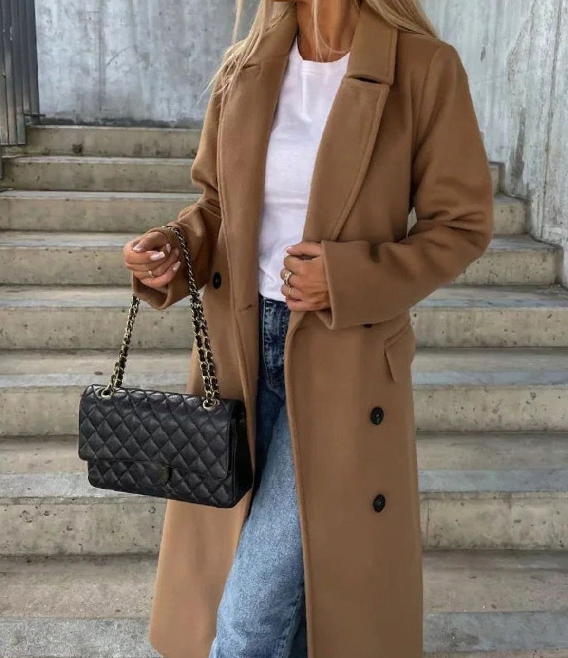 Long Sleeve Double Breasted Maxi Coat