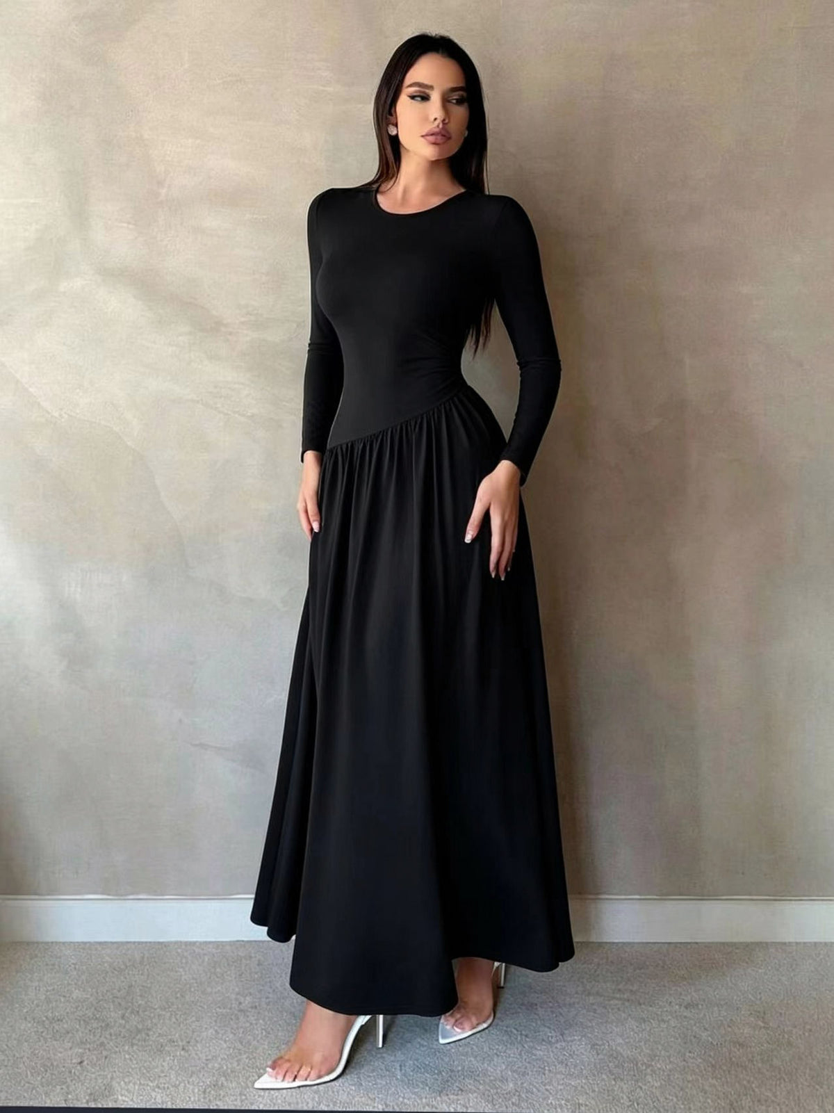 Long Sleeve Drop Waist Maxi Dress