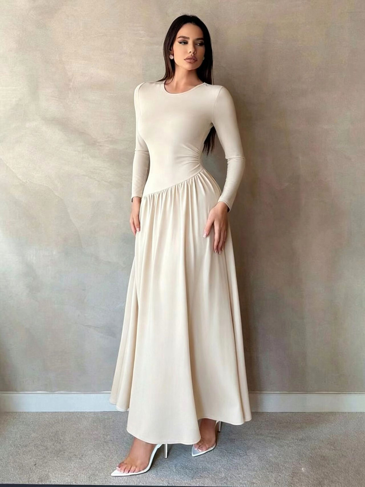 Long Sleeve Drop Waist Maxi Dress
