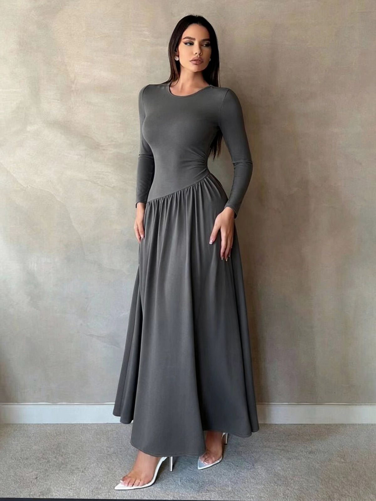 Long Sleeve Drop Waist Maxi Dress