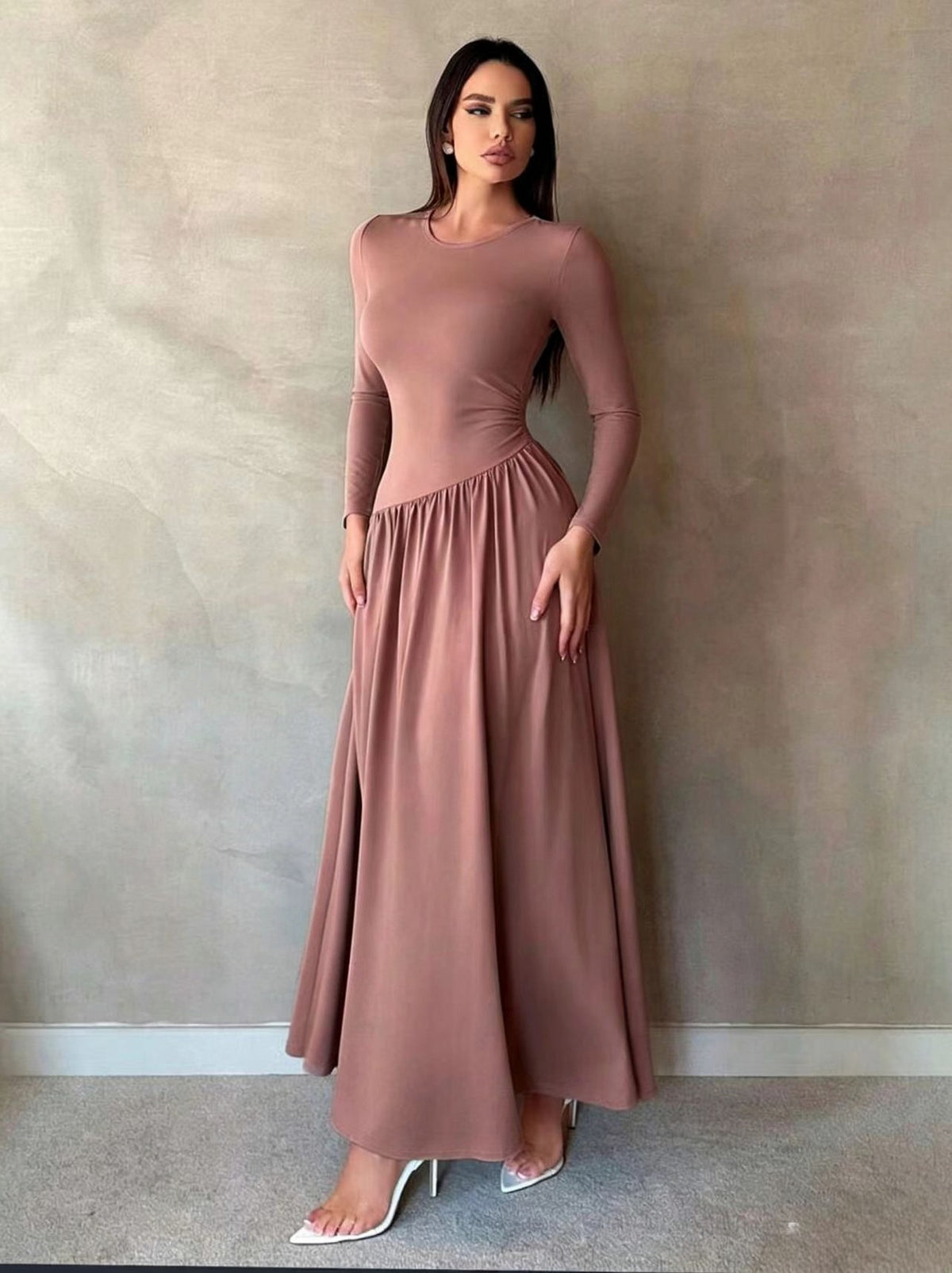 Long Sleeve Drop Waist Maxi Dress